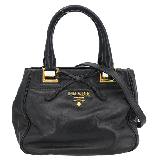 Prada Black Leather 2way Shoulder Handbag