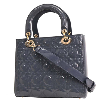 Christian Dior Blue Patent Medium Lady Dior Cannage 2way Shoulder Handbag