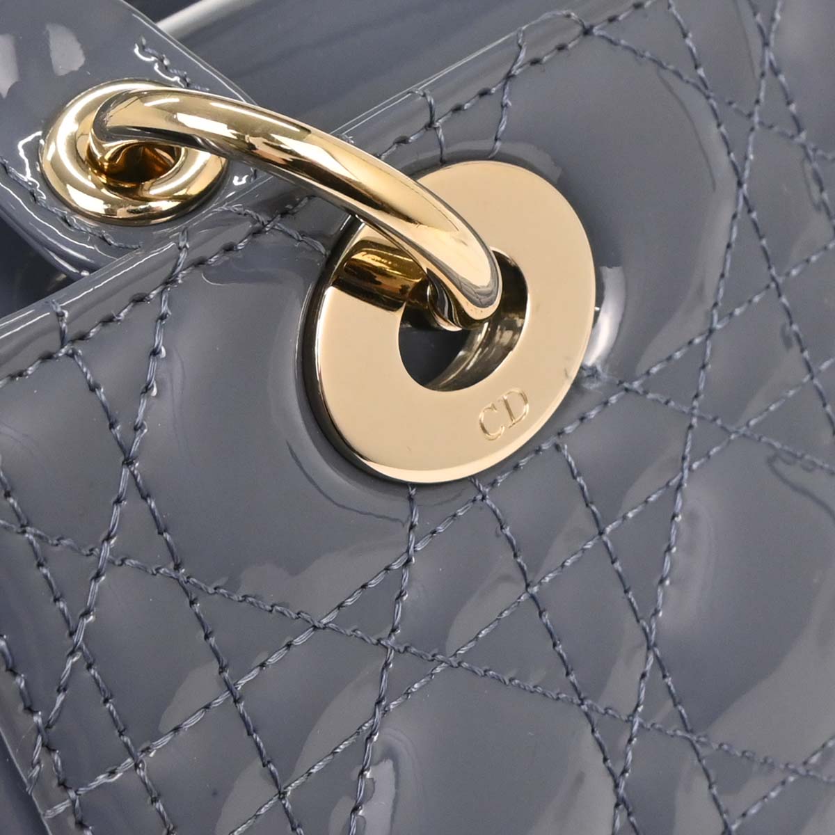 Christian Dior Blue Patent Medium Lady Dior Cannage 2way Shoulder Handbag