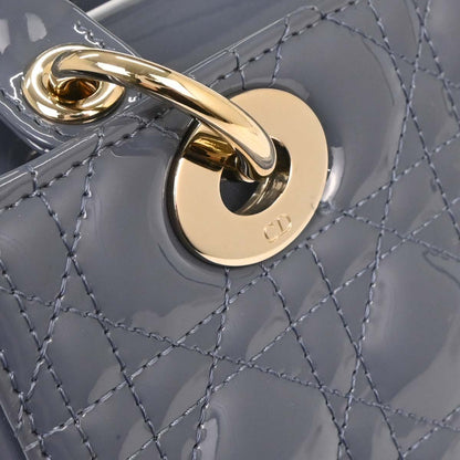 Christian Dior Blue Patent Medium Lady Dior Cannage 2way Shoulder Handbag