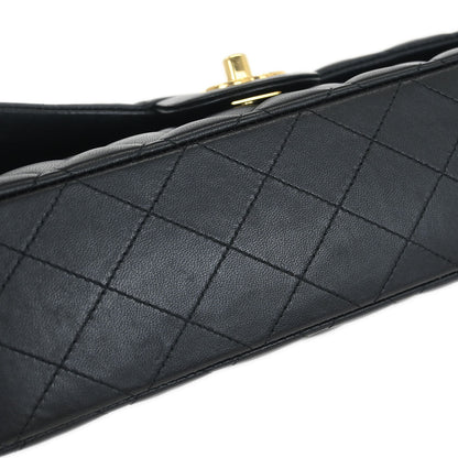 Chanel 2015-2016 Black Lambskin Medium Classic Double Flap Shoulder Bag