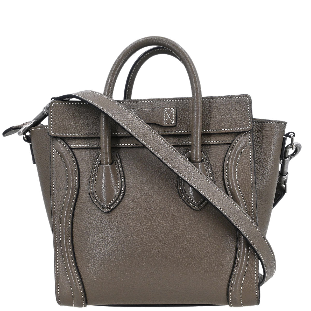 Celine Brown Leather Nano Luggage 2way Shoulder Tote Bag