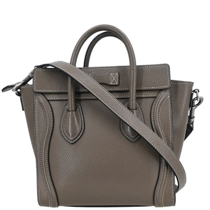 Celine Brown Leather Nano Luggage 2way Shoulder Tote Bag
