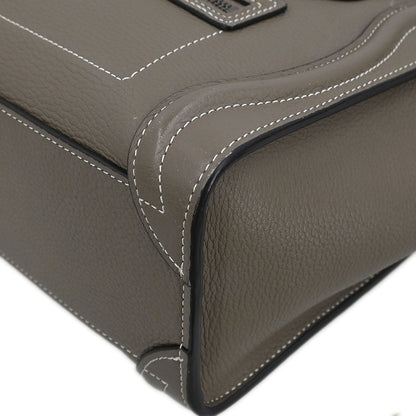 Celine Brown Leather Nano Luggage 2way Shoulder Tote Bag