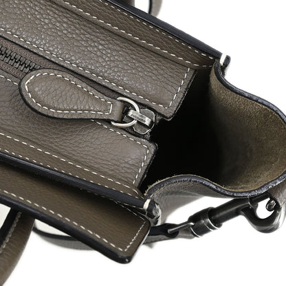 Celine Brown Leather Nano Luggage 2way Shoulder Tote Bag