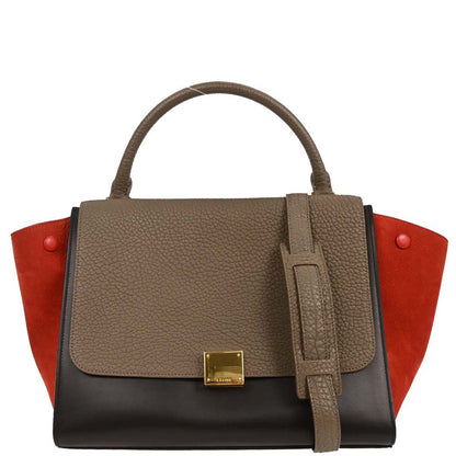 Celine Black Red Brown Leather Trapeze 2way Shoulder Handbag