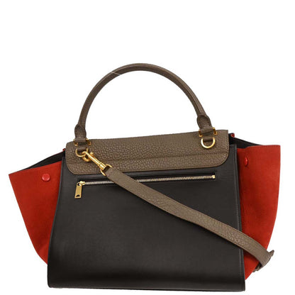 Celine Black Red Brown Leather Trapeze 2way Shoulder Handbag