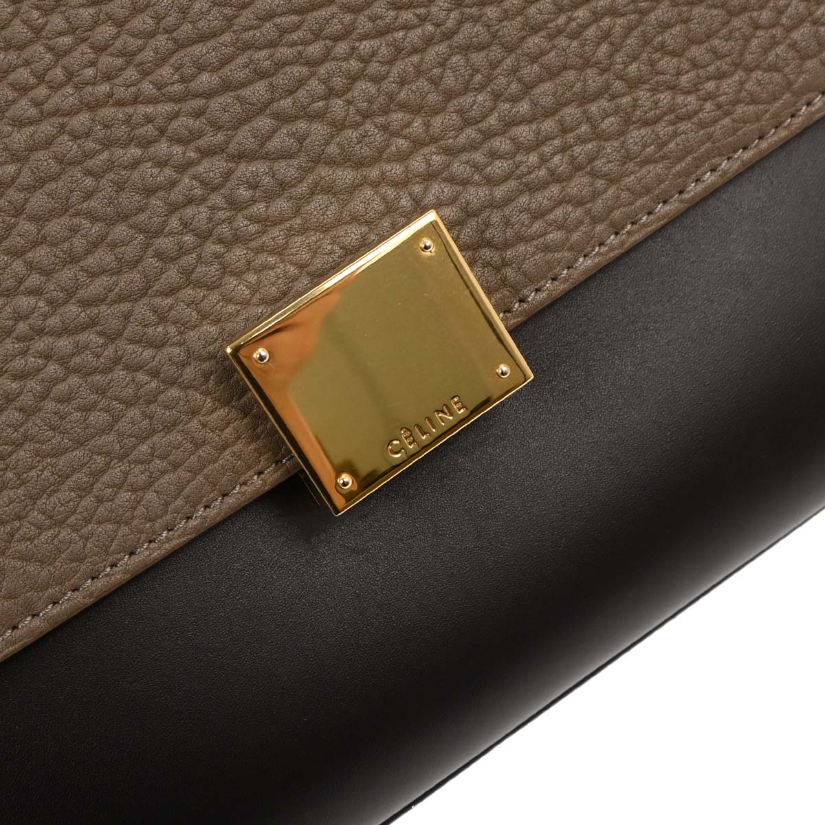 Celine Black Red Brown Leather Trapeze 2way Shoulder Handbag