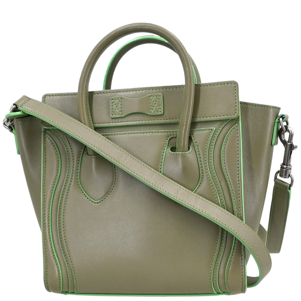Celine Green Leather Nano Luggage 2way Shoulder Tote Bag