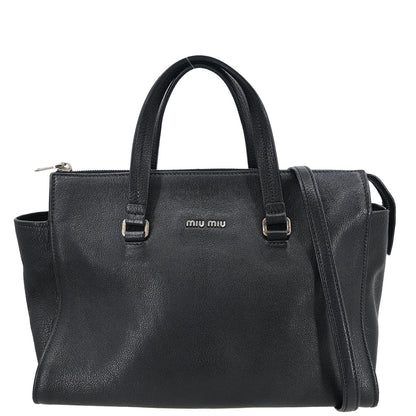 Miu Miu Black Leather Tote 2way Shoulder Handbag