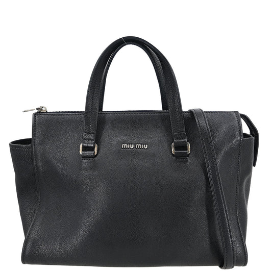 Miu Miu Black Leather Tote 2way Shoulder Handbag