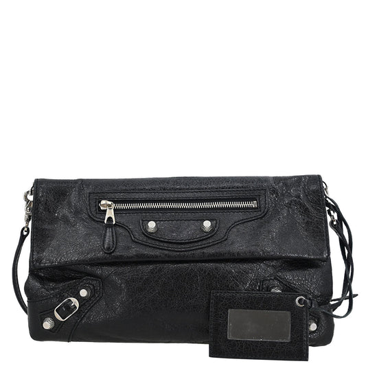 Balenciaga Black Leather Envelope Shoulder Bag