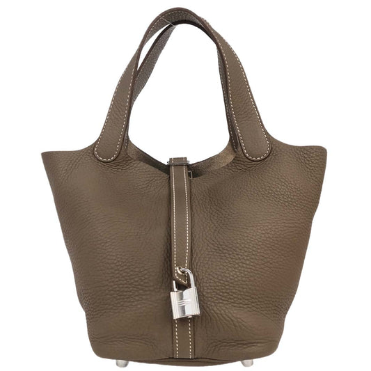 Hermes Etoupe Taurillon Clemence Picotin Lock 18 PM Handbag