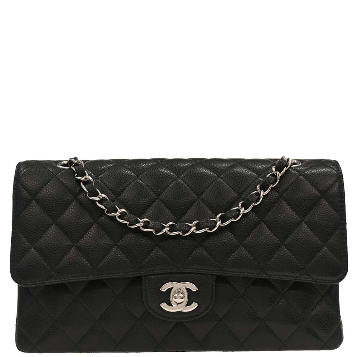 Chanel 2019 Black Caviar Medium Classic Double Flap Shoulder Bag