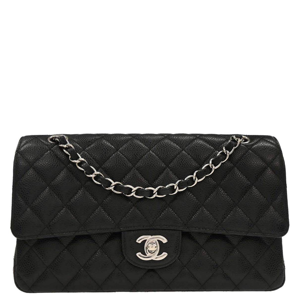 Chanel 2018 Black Caviar Medium Classic Double Flap Shoulder Bag