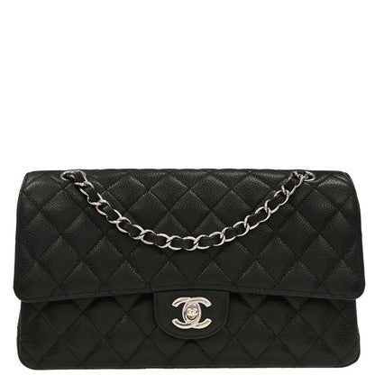 Chanel 2018 Black Caviar Medium Classic Double Flap Shoulder Bag