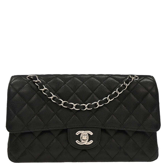 Chanel 2018 Black Caviar Medium Classic Double Flap Shoulder Bag