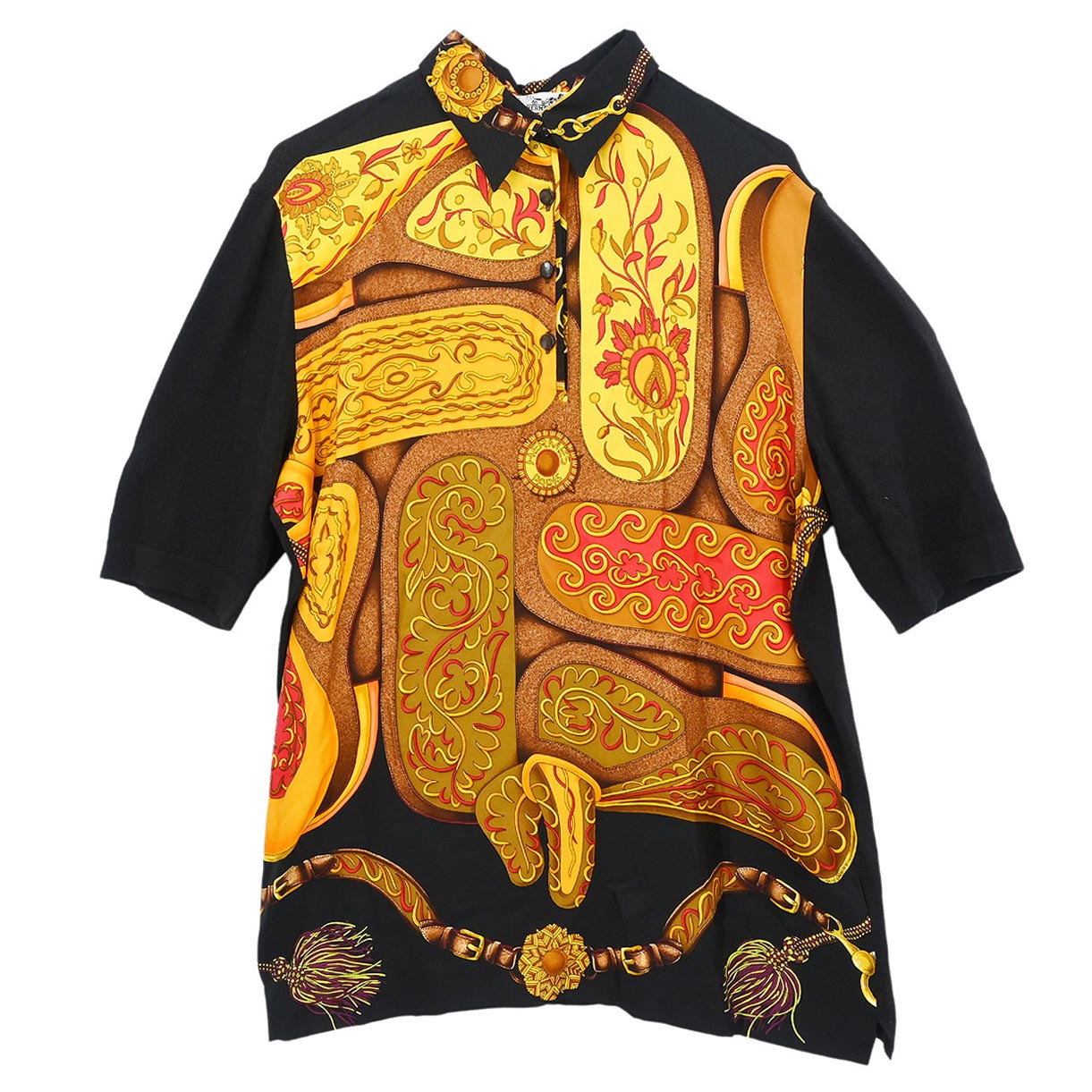 Hermes Short Sleeve Polo Shirt Top Black #M