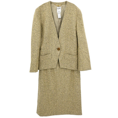 Celine Setup Suit Jacket Skirt Beige #38
