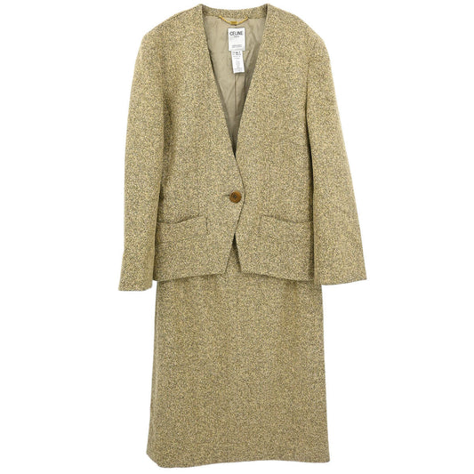 Celine Setup Suit Jacket Skirt Beige #38