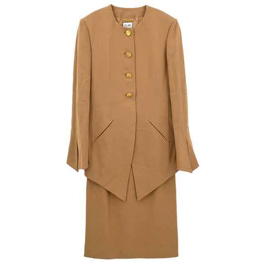 Celine Setup Suit Jacket Skirt Brown #36
