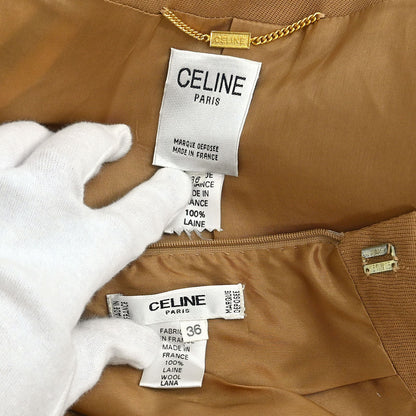 Celine Setup Suit Jacket Skirt Brown #36