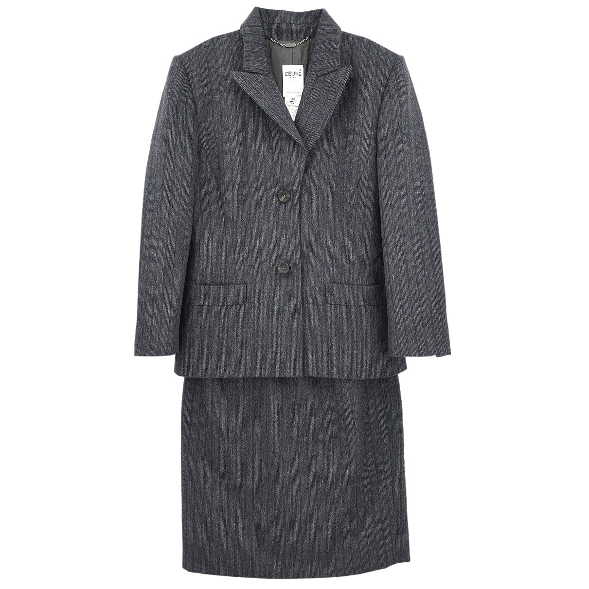 Celine Setup Suit Jacket Skirt Gray #38
