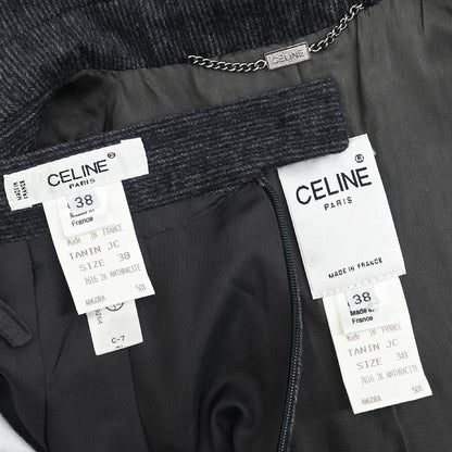 Celine Setup Suit Jacket Skirt Gray #38