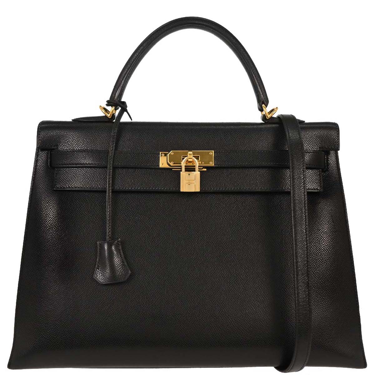 Hermes Black Courchevel Kelly 35 Sellier 2way Shoulder Handbag