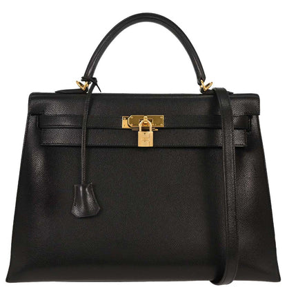 Hermes Black Courchevel Kelly 35 Sellier 2way Shoulder Handbag