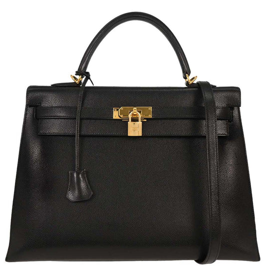 Hermes Black Courchevel Kelly 35 Sellier 2way Shoulder Handbag