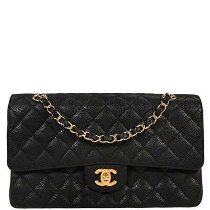 Chanel 2006-2008 Black Caviar Medium Classic Double Flap Shoulder Bag