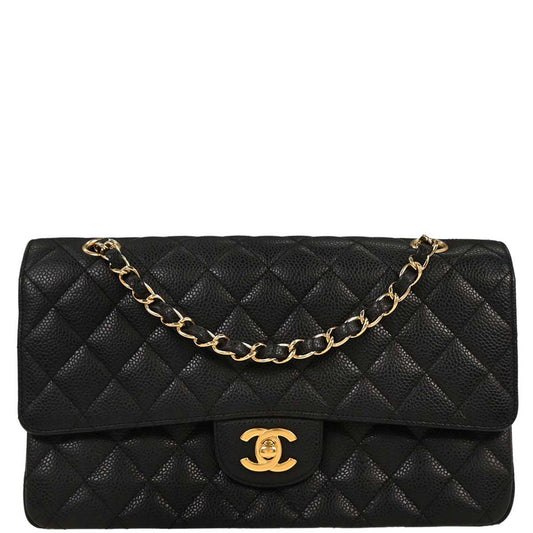 Chanel 2006-2008 Black Caviar Medium Classic Double Flap Shoulder Bag