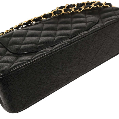 Chanel 2006-2008 Black Caviar Medium Classic Double Flap Shoulder Bag