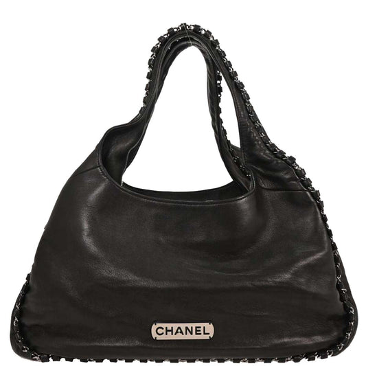 Chanel 2005-2006 Black Lambskin Luxury Chain Around Hobo Bag