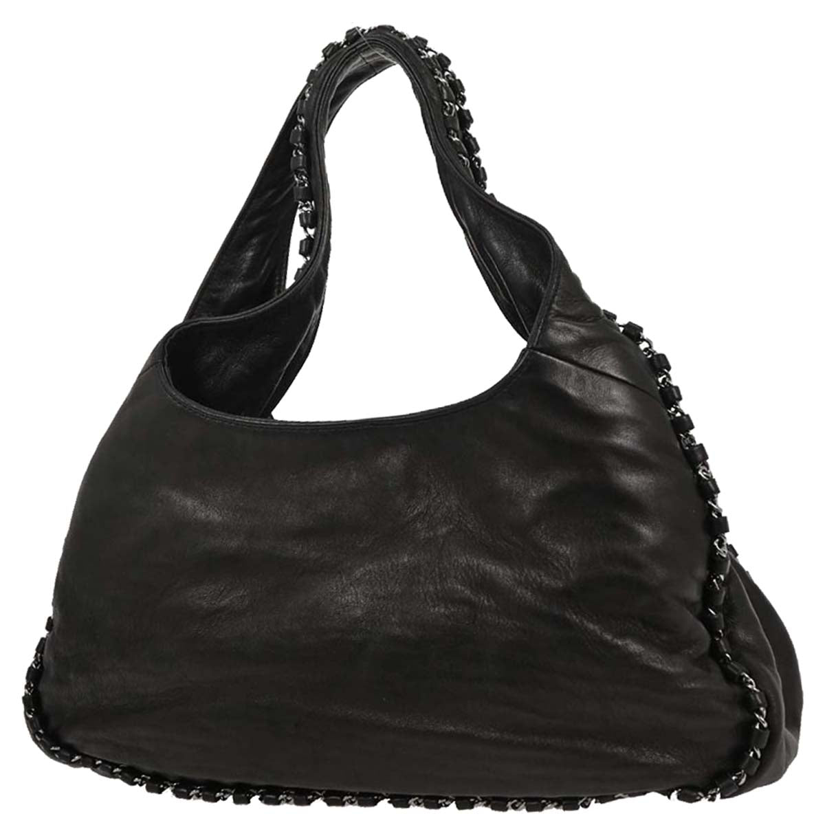 Chanel 2005-2006 Black Lambskin Luxury Chain Around Hobo Bag