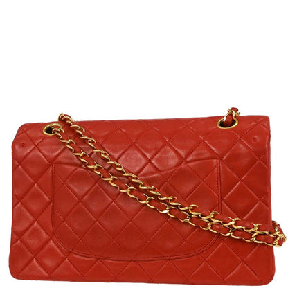 Chanel 1991-1994 Red Lambskin Medium Classic Double Flap Shoulder Bag