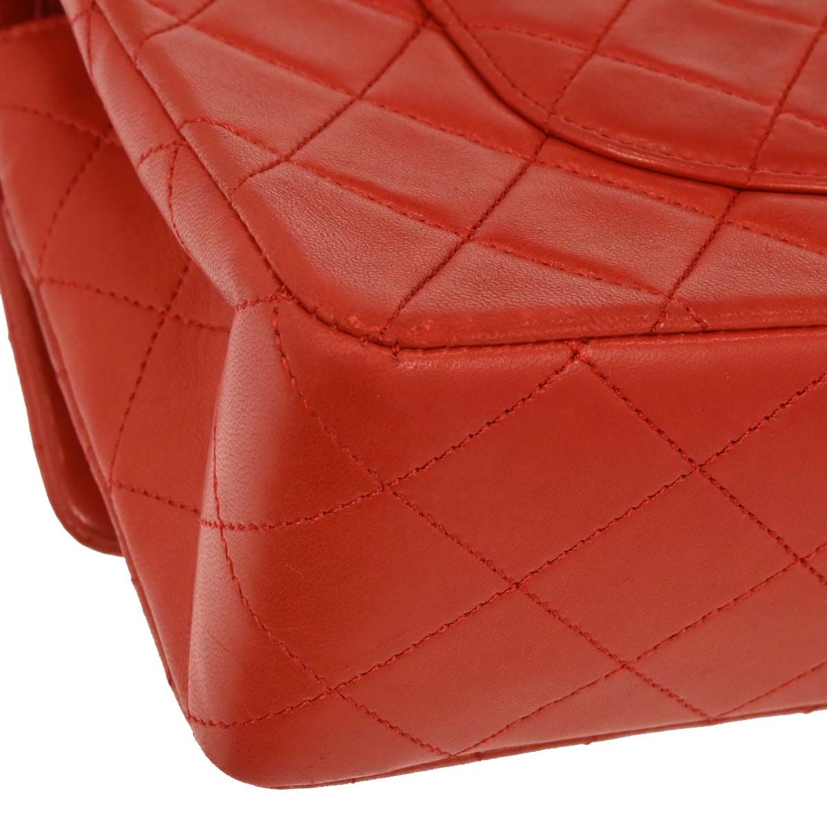 Chanel 1991-1994 Red Lambskin Medium Classic Double Flap Shoulder Bag