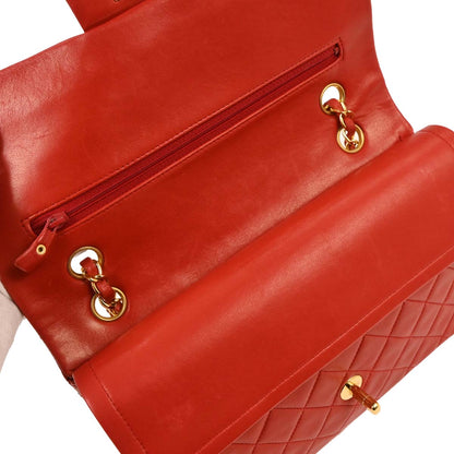 Chanel 1991-1994 Red Lambskin Medium Classic Double Flap Shoulder Bag