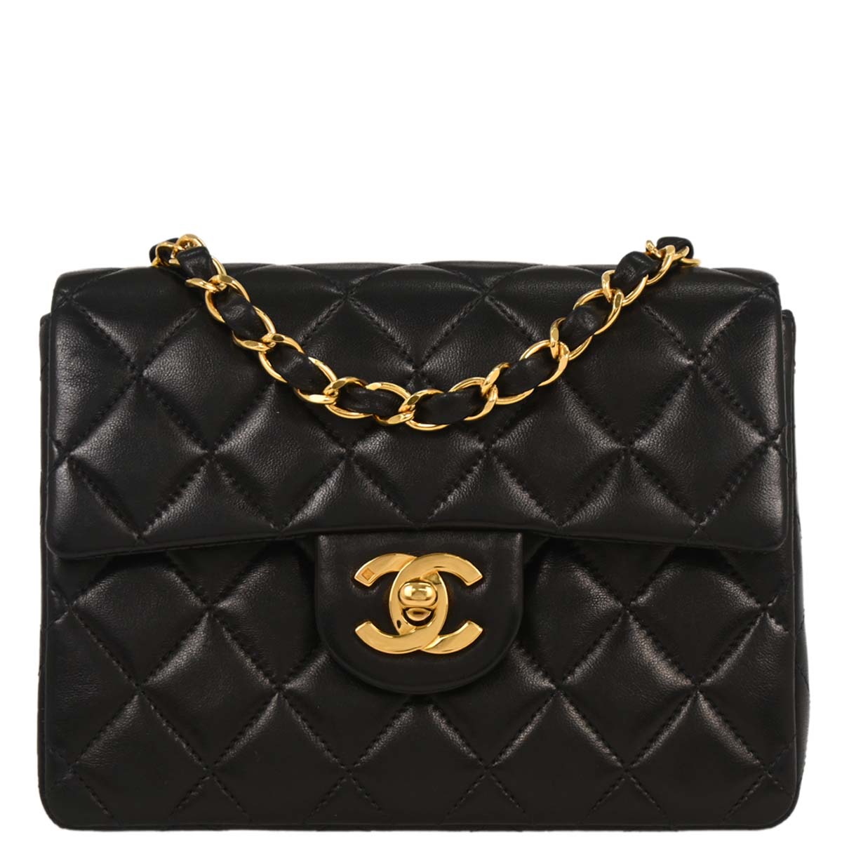 Chanel 1996-1997 Black Lambskin Mini Classic Square Flap Shoulder