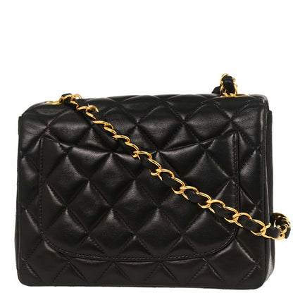Chanel Black Lambskin Mini Classic Square Flap Shoulder Bag
