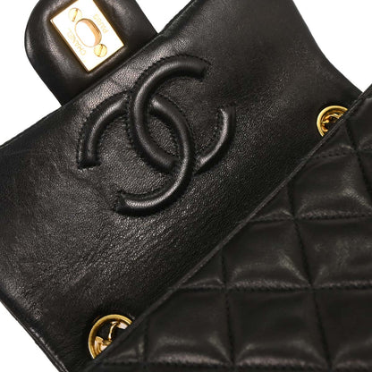 Chanel Black Lambskin Mini Classic Square Flap Shoulder Bag