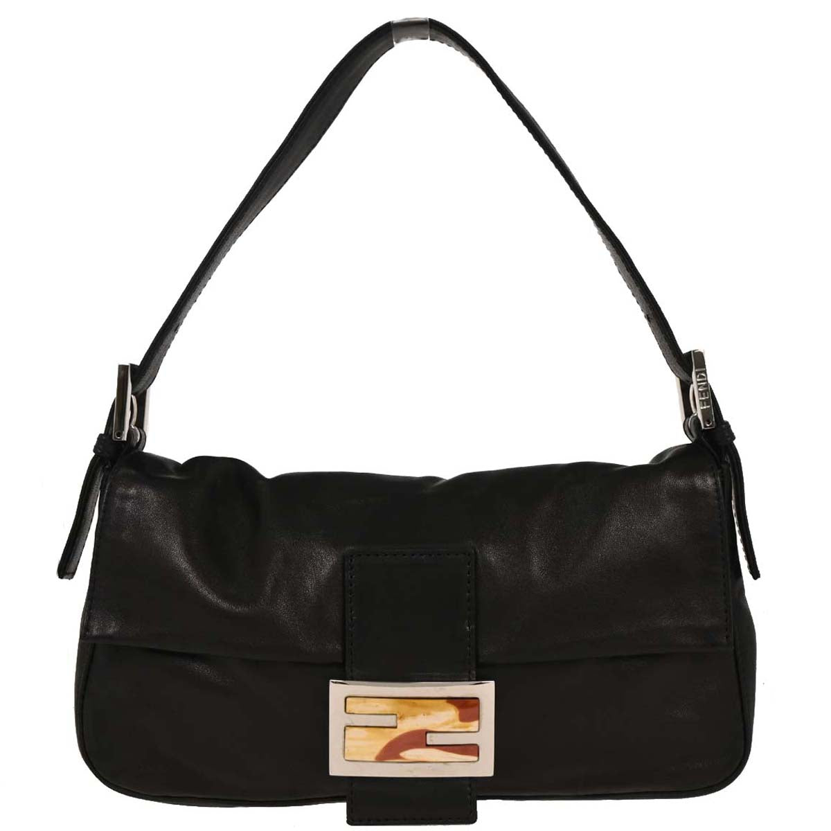 Fendi Black Leather Baguette Handbag