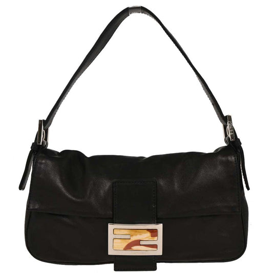 Fendi Black Leather Baguette Handbag