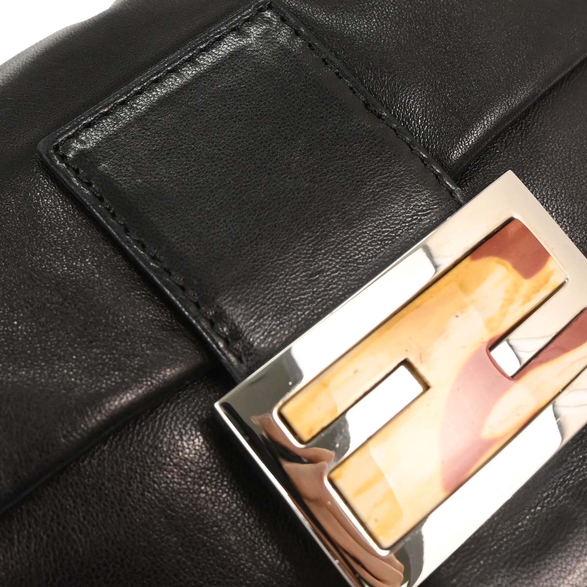 Fendi Black Leather Baguette Handbag