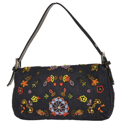 Fendi Navy Denim Beaded Baguette Handbag