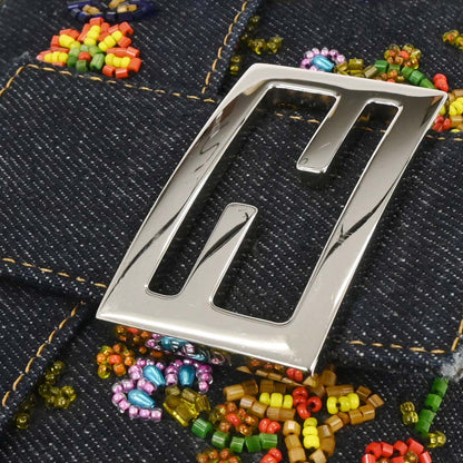 Fendi Navy Denim Beaded Baguette Handbag
