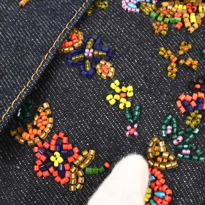 Fendi Navy Denim Beaded Baguette Handbag