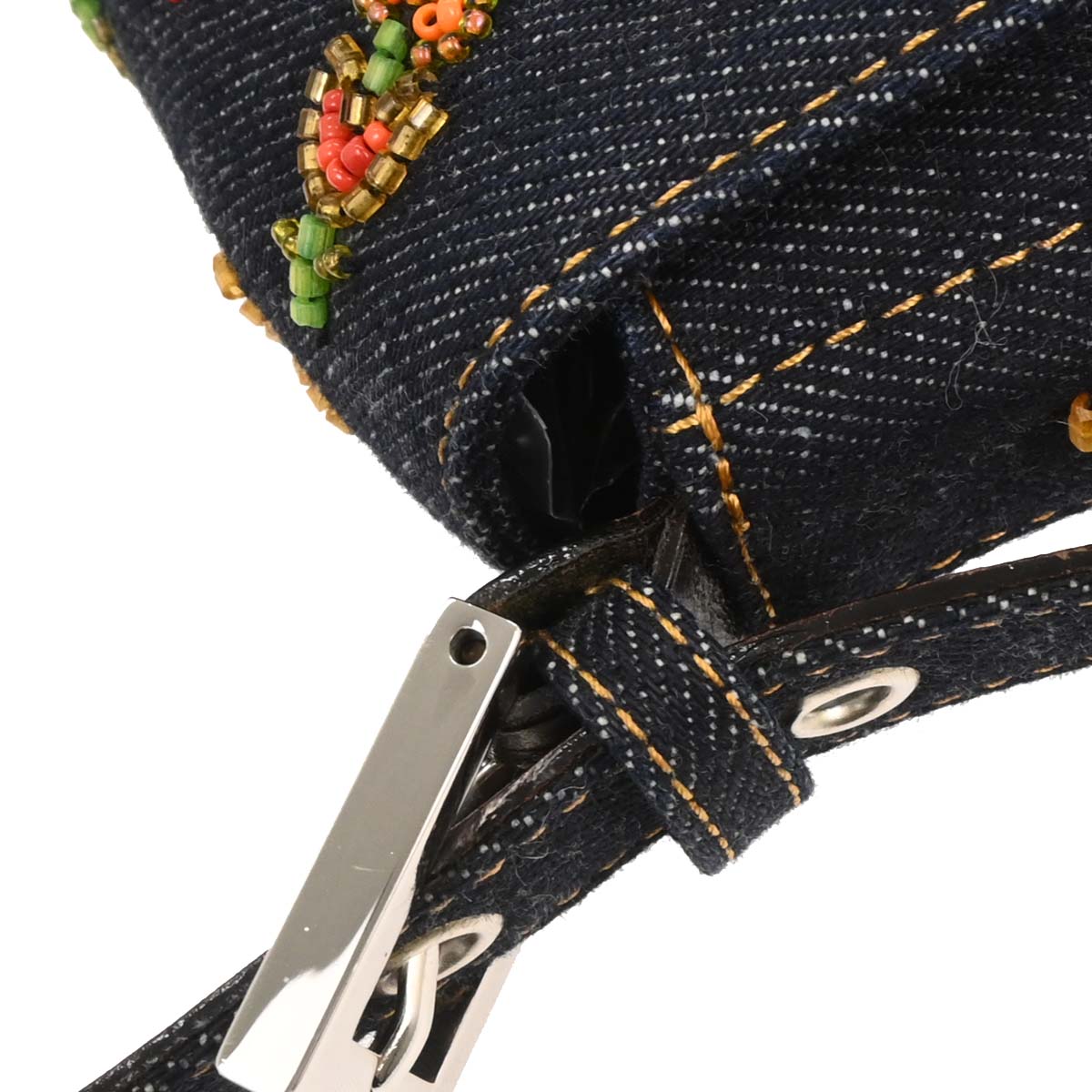 Fendi Navy Denim Beaded Baguette Handbag