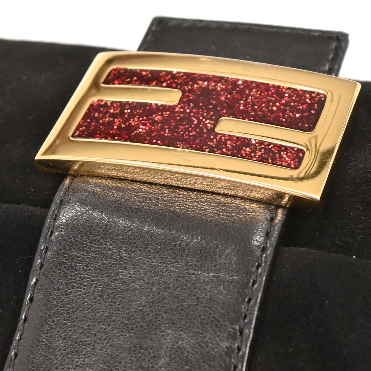 Fendi Black Suede Baguette Handbag